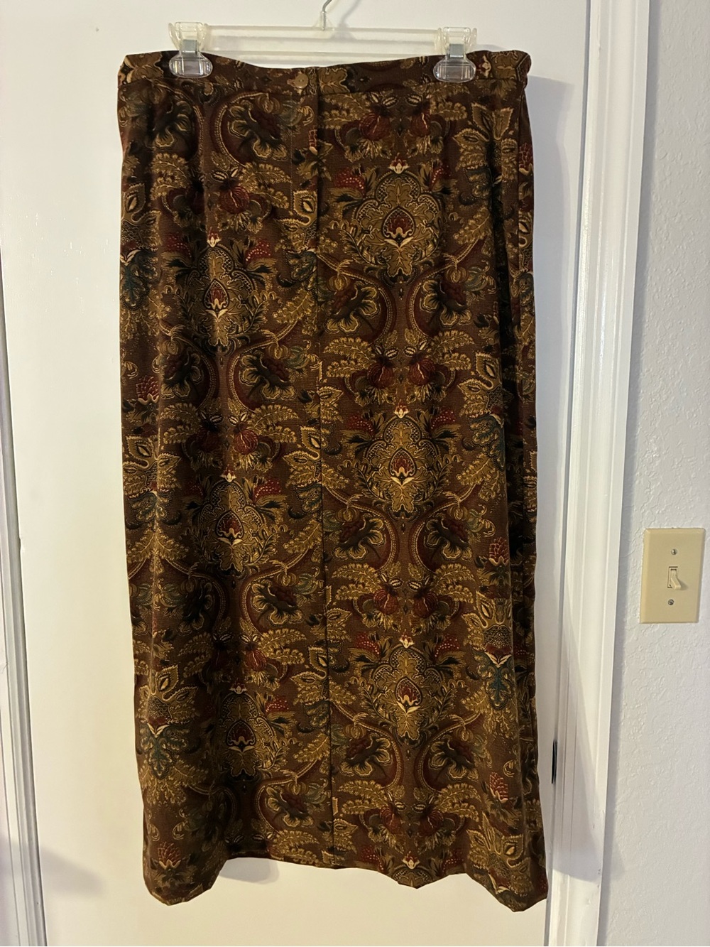 Requirements Brown Paisley Maxi Skirt with Jewel-Tone Accents